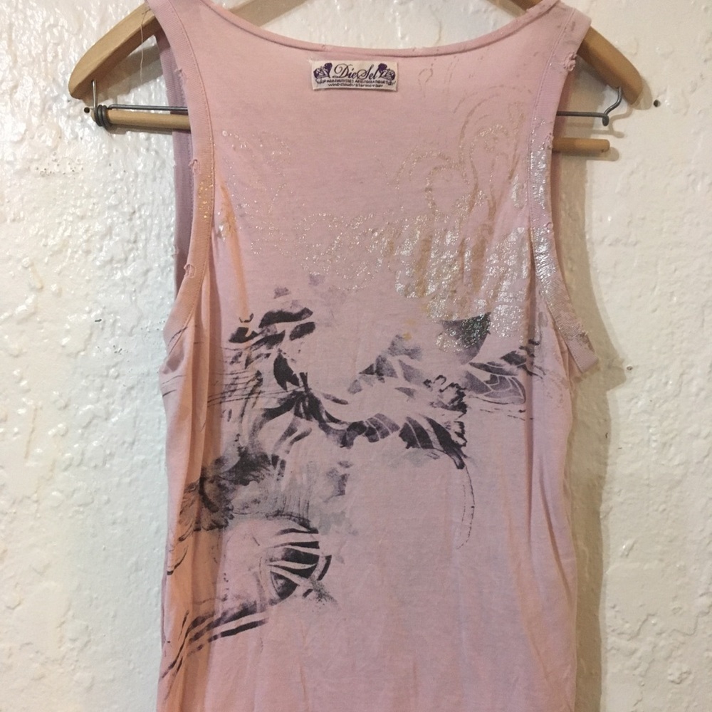 Vintage Y2K Diesel Embellished wind‎ clouds storm rain T shirt size M - Picture 3 of 8